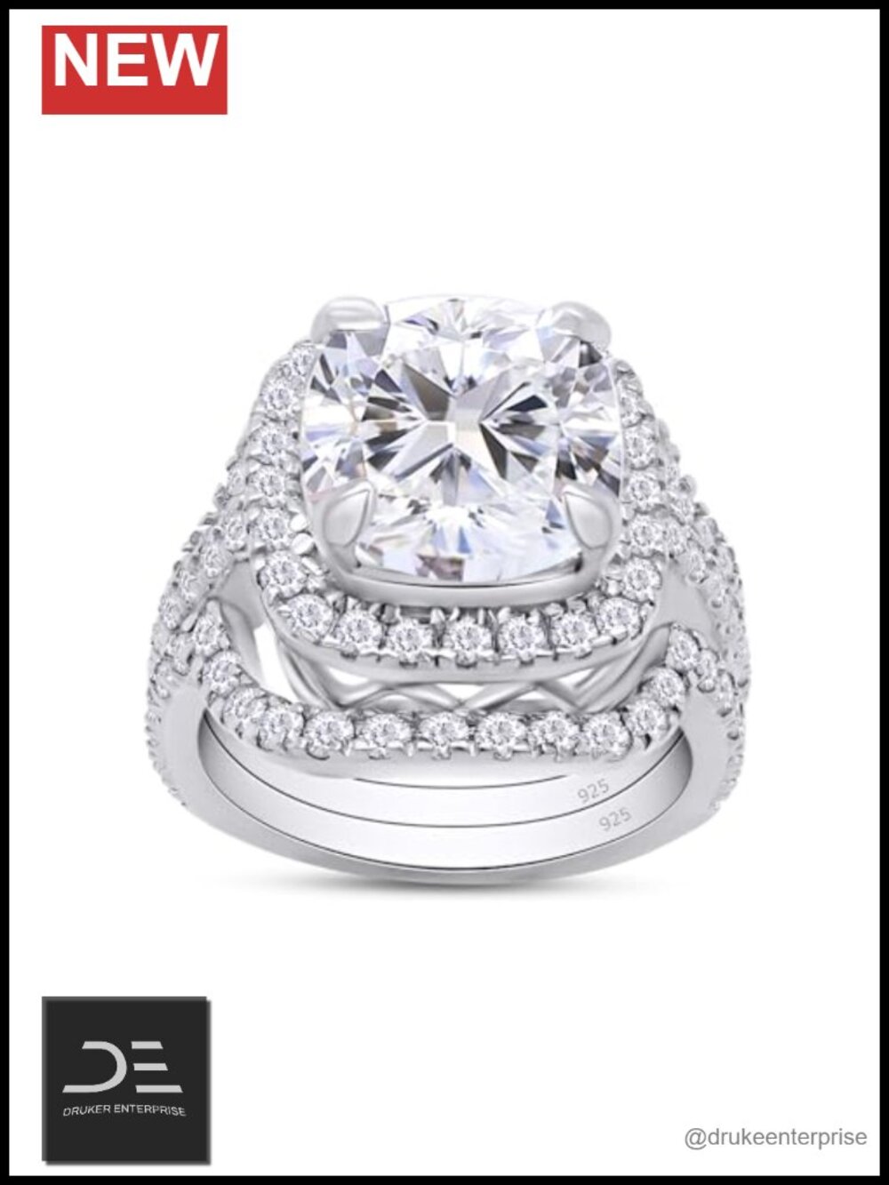 3.50 CT Moissanite Bridal Ring Set 14k White Gold Plated 925 Sterling Silver